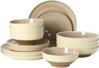 Gibson Home Octavia Place 16-Piece Coupe Reactive Glaze Stoneware Dinnerware Set in Taupe at Nordstrom