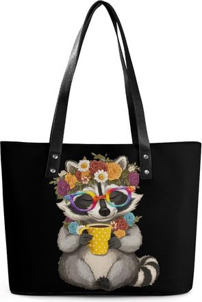 Generic Animal Raccoon Coffee Tote Bags for Women Cute Shoulder Purses Handbags
