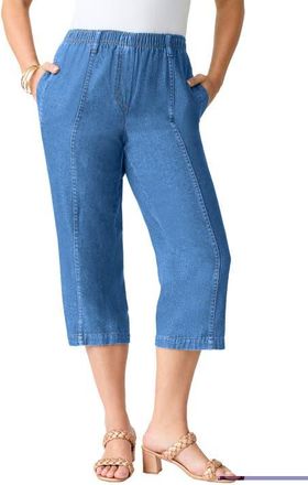 Roaman's Plus Size Easy Wear Straight Leg Capri in Light Stonewash at Nordstrom, Size 20