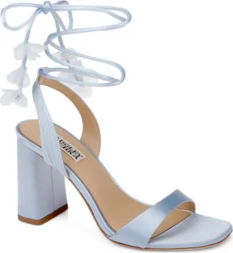Badgley Mischka Westminster Ankle Wrap Sandal in Aqua Satin at Nordstrom, Size 5.5