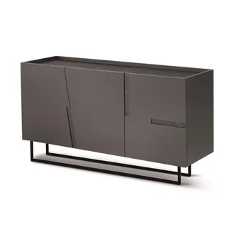 Capodarte Madia Credenza 3 Ante Inserti Marmo Nero Con Scocca Antracite Girona Con Piedini Sagomati