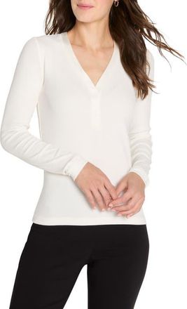 Nic+Zoe Trimmed Knit Rib V-Neck Top in Classic Cream at Nordstrom, Size Xx-Large