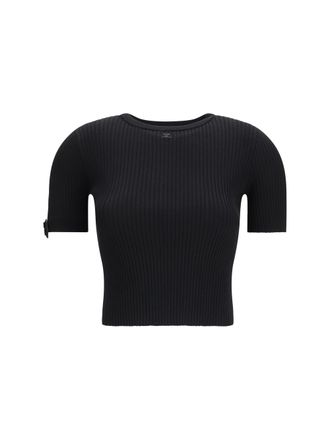 Courr&egrave;ges Ribbed Viscose Crop Top - Black