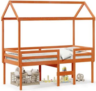 vidaXL Cama Alta Con Techo Madera Maciza De Pino Marr&oacute;n Cera 80x200 Cm Vidaxl