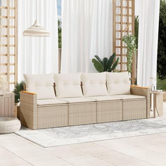 vidaXL Juego De Sof&aacute;s Jard&iacute;n Con Cojines 4 Pzas Rat&aacute;n Sint&eacute;tico Beige Vidaxl