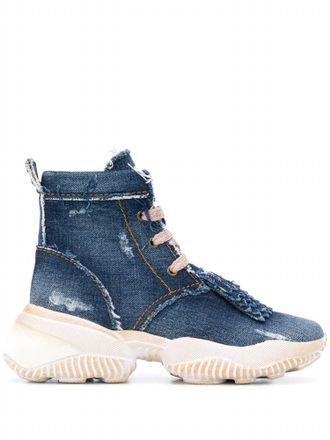 Hogan Womens Interaction Denim High-Top Sneakers Boots In Blue
