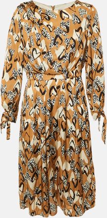 Paule Ka Brown Heart Print Satin Midi Dress