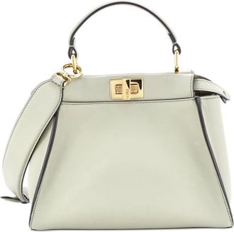 Fendi Peekaboo Iconic Bag Leather with Zucca Embroidered Canvas Interior Mini satchel - Groen