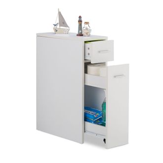 Relaxdays Mobile Salvaspazio Alto & Stretto, 2 Cassetti, Bagno, Cucina, Salotto, Compatto A Colonna,61,5x20x45 Cm,bianco - Relaxdays