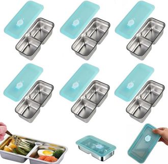 OEM Juego De 6 Recipientes Reutilizables Para El Almuerzo, De Acero Inoxidable, Con Doble Compartimento, Aptos Para Lavavajillas. Incluyen Recipientes Reu