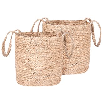 Beliani Juego De 2 Cestas De Almacenamiento De Yute Cestos De Lavander&iacute;a Natural Kaella