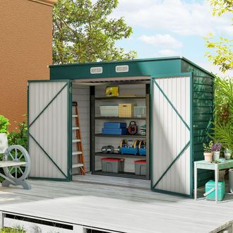 OUTSUNNY 8 x 4FT Metal Garden Storage Shed with Double Doors & 2 Vents in Green