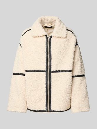 Only Boxy Fit Teddyjacken mit Leder-Details Modell PARIS in Offwhite Melange, Größe XL