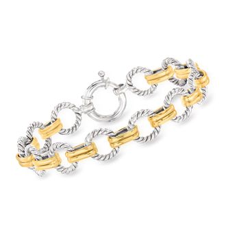 Ross-Simons Two-Tone Sterling Silver Twisted Circle-Link Bracelet