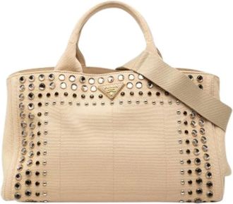 Prada Pre-owned Studded Canvas Satchel - Dames - Vintage Handtas - Beige - ONE Size - Vintage