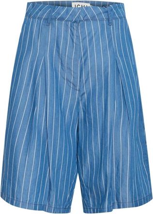 Ichi Ichi, Korte Broeken, Dames, Blauw, M, Blauwe Pinstripe Wijde Shorts