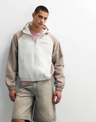 Cernucci Giacca a vento in nylon beige e bianco sporco con pannelli a contrasto-Neutro