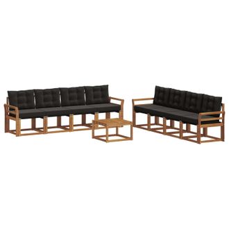 vidaXL Conjunto De Sof&aacute;s De Exterior Con Coj&iacute;n 9 Pcs Natural Y Negro Vidaxl