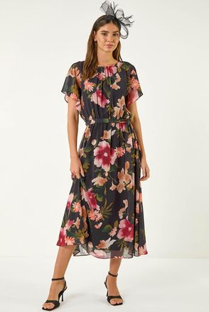 Roman Floral Split Sleeve Midi Dress