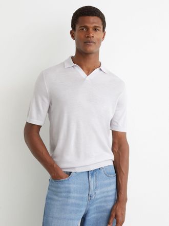 Reiss Frost Blue Merino Wool Open Collar Polo Shirt, Xxl