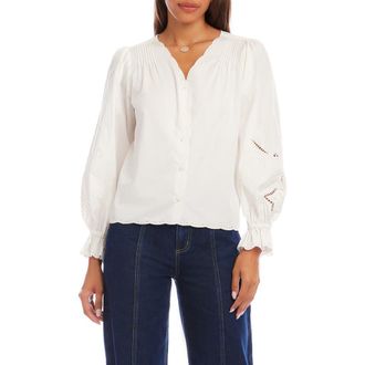 Karen Kane Eyelet Embroidery Button-Up Shirt in White at Nordstrom, Size X-Large
