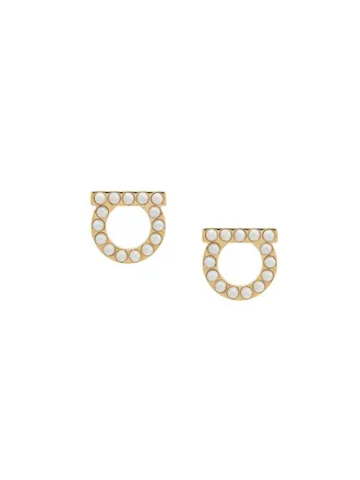 Ferragamo Golden Gancini Pearl Earrings