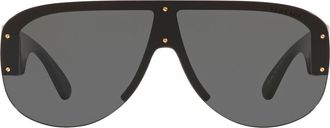 Versace 148mm Shield Sunglasses in Black /Dark Grey at Nordstrom