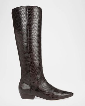 Veronica Beard Gabrielle Snake-Embossed Leather Knee-High Boots
