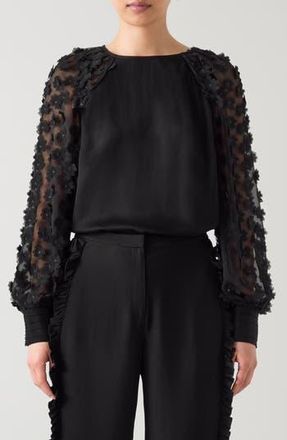 L.k. Bennett Gisella 3D Flower Chiffon Shirt in Black at Nordstrom Rack, Size 12