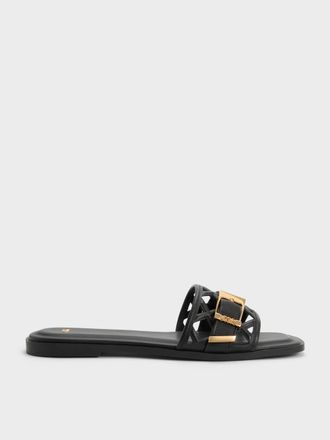 Charles & Keith Whitney Leather Cut-Out Slide Sandals