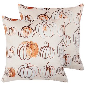 Beliani Conjunto De 2 Cojines De Terciopelo Beige Blanco Naranja 45 X 45 Cm Cucurbita
