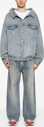 Balenciaga Womens Off Shoulder Denim Jacket - Light Blue Cotton - Size X-Small