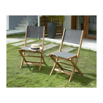 OEM Lote De 2 Sillas De Jard&iacute;n Plegables De Madera De Acacia Fsc - Eden - Asiento De Textileno - Gris - 58 X 58 X H90 Cm