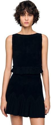 Sandro Ruffled knit crop top in Black at Nordstrom, Size Small
