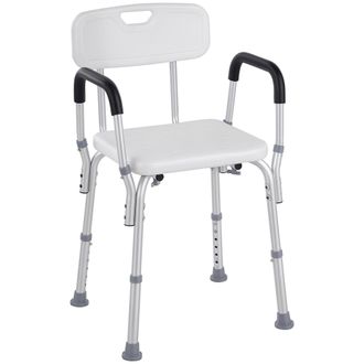 HOMCOM Silla Ducha Personas Mayores Silla Para Ducha Taburete De Ducha Antideslizante Con Altura Ajustable Y Reposabrazos Regulable Carga 136 Kg
