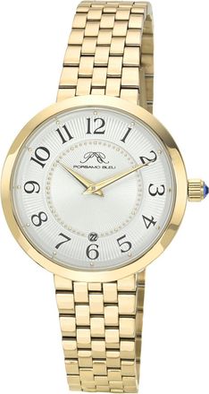 Porsamo Bleu Womens Clementine Stainless Steel Gold Tone Guilloche Dial Watch 1531BCLS