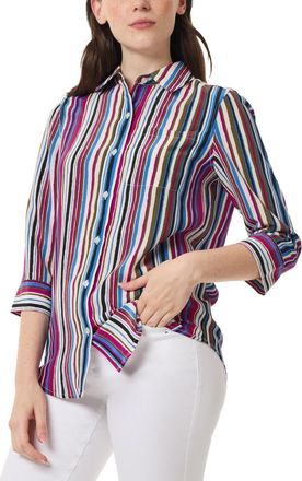 Jones New York Shirt WomensPetites Multicolor Striped Button-Down FTS1267