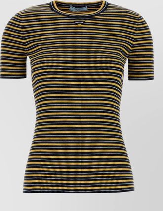 Prada embroidered stretch cotton striped crew t shirt