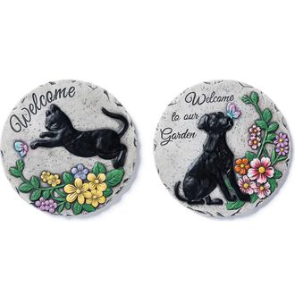 Glitzhome Set of 2 Cement Cat and Dog Textured Stepping Stones in Black at Nordstrom, Size Medium