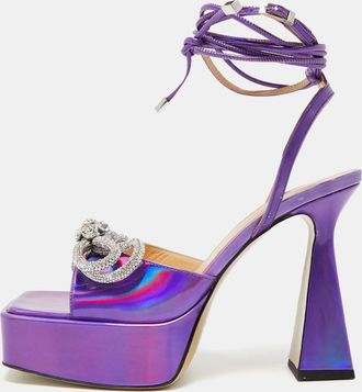 Mach & Mach Purple Iridescent Leather Double Bow Platform Sandals