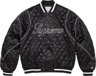 SUPREME x Champion FW26 Quilted Satin Varsity Jacket Black SUP-FW26-049-BLK