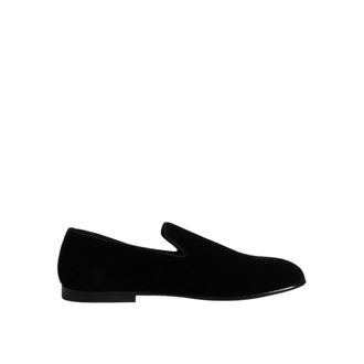 Dolce & Gabbana Zwarte Velvet Loafer Slip-On Schoenen - Heren - Loafers - Zwart - 42 1/2 EU - Katoen - Schoenen