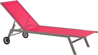 Beliani Beliani - Sun Lounger Steel Frame Wheels Adjustable Backrest Outdoor Furniture Red Levanzo