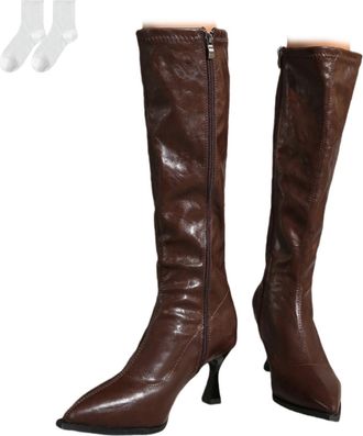 Generic Womens Knee-High High Heel Boots, 7.5Cm Stiletto Heel Pointed Toe Long Shaft Boots, Elegant Long Boots for Everyday Wear, Leisure, Parties And Evening