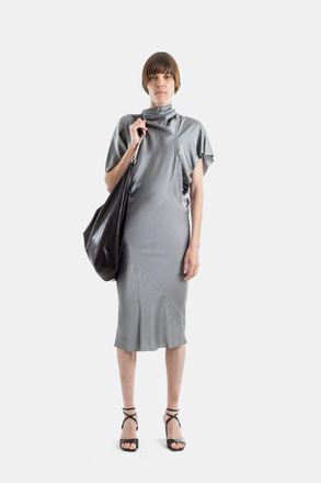 Rick Owens Womens Steel Grey Draped Satin Midi Dress