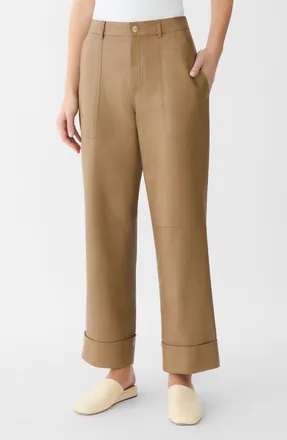 Lafayette 148 New York Highline Straight Leg Leather Ankle Pants in Green Clay at Nordstrom, Size 6