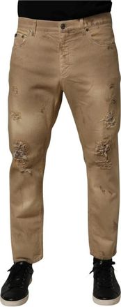 Dolce & Gabbana Beige Losse Tattered Denim Jeans - Heren - Slim Fit Broeken - Beige - M - Denim - Broeken