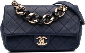 Chanel Borsa a tracolla Elegant piccola in pelle di agnello con battente e catena 2019 - Blu