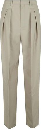 Saint Laurent Wollen en zijden canvas broek - Dames - Straight fit broeken - Beige - S - Wol - Broeken