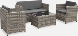 Sweeek Sweeek - Conjunto De Muebles De Jard&iacute;n De Resina Tejida, 4 Plazas, Perugia, Varios Tonos De Grises, 118x65x69 Cm